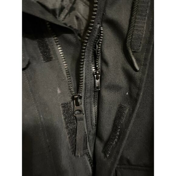 L.O.G.O / H& M WO size large Black hooded faux fur quilted coat multi pockets - Picture 9 of 14